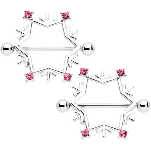 14G 3/4 Pink Gem Snowflake Christmas Nipple Shield Set