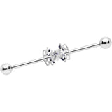 14G Clear CZ Gem Beauty Bow Industrial Barbell 38mm