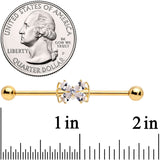 14G Clear CZ Gem Gold Tone Beauty Bow Industrial Barbell 38mm