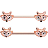 14G 9/16 Rose Gold Tone Fashion Fox Barbell Nipple Ring Set