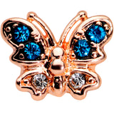 20G 5/16 Clear Blue Gem Rose Gold Tone Glam Butterfly Nose Hoop