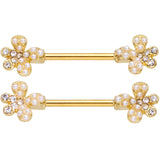 14G 9/16 Clear Gem Gold Tone Style Splat Barbell Nipple Ring Set