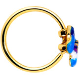 20G 5/16 Clear CZ Gem Gold Tone Blue Spring Flower Nose Hoop