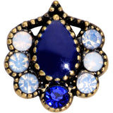 20G 5/16 Clear Blue Gem Gold Tone Heirloom Teardrop Nose Hoop