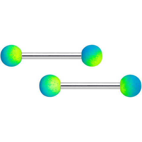 14G 9/16 Yellow Blue Ombre Soft Finish Barbell Nipple Ring Set