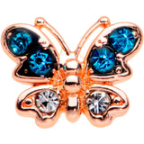 20G 1/4 Clear Aqua Gem Rose Gold Tone Glam Butterfly Nose Bone