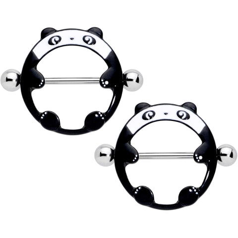 14G 11/16 Black White Round Panda Nipple Shield Set