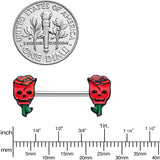 14G 9/16 Skull Red Roses Valentine Barbell Nipple Ring Set