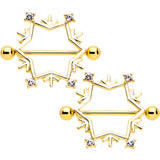 14G 3/4 Clear Gem Gold Tone Snowflake Christmas Nipple Shield Set