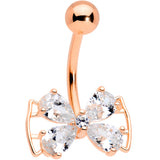 Clear CZ Gem Rose Gold Tone Beauty Bow Belly Ring