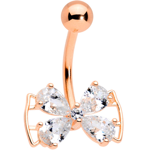 Clear CZ Gem Rose Gold Tone Beauty Bow Belly Ring