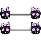 14G 9/16 Heart Bow Black Skull Halloween Barbell Nipple Ring Set
