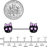 14G 9/16 Heart Bow Black Skull Halloween Barbell Nipple Ring Set
