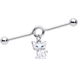 14G Blue Eyed White Cat Dangle Project Barbell 38mm