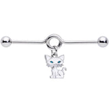 14G Blue Eyed White Cat Dangle Project Barbell 38mm
