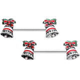 14G 5/8 Red White Green Bell Christmas Barbell Nipple Ring Set