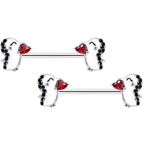 14G 5/8 Red Gem Penguin Heart Valentine Barbell Nipple Ring Set