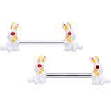 14G 9/16 Red Gem White Easter Rabbit Barbell Nipple Ring Set