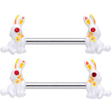 14G 9/16 Red Gem White Easter Rabbit Barbell Nipple Ring Set