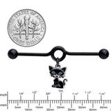 14G Black Blue Eyed Black Cat Dangle Project Barbell 38mm