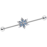 14G Clear CZ Gem Blue Snowflake Christmas Industrial Barbell 38mm