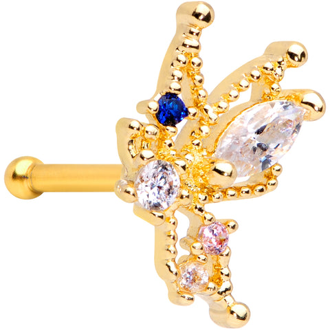 20G 1/4 Clear CZ Gem Gold Tone Star Angel Christmas Nose Bone