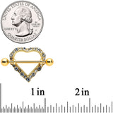 14G 9/16 Clear Gem Gold Tone Heart Valentines Nipple Shield Set