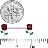 14G 9/16 Red Rose Flower Valentines Barbell Nipple Ring Set