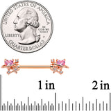 14G 9/16 Pink Gem Rose Gold Tone Star Barbell Nipple Ring Set