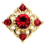 20G 1/4 Red Gem Gold Tone Regal Rhombus Nose Bone
