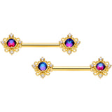 14G 9/16 Purple Tourmaline Gold Tone Filigree Nipple Ring Set
