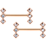14G 9/16 Clear Gem Rose Gold Tone Triple Rhombus Nipple Ring Set