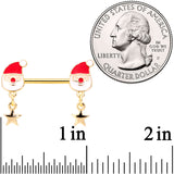 14G 9/16 Gold Tone Santa Star Christmas Dangle Nipple Ring Set