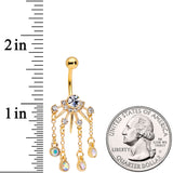 Clear CZ Gem Gold Tone Elegant Crest Dangle Belly Ring