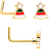 20G 5/16 Gold Hue Santa Christmas Nose Hoop Bone L Shape Set of 3