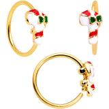 20G 5/16 Gold Hue Santa Christmas Nose Hoop Bone L Shape Set of 3