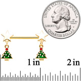 14G 9/16 Red Gem Gold Tone Star Christmas Tree Nipple Ring Set