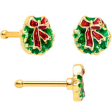 20G 1/4 Gold Tone Santa Tree Wreath Christmas Nose Bone Set of 3
