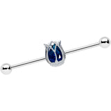 14G Blue Gem Tulip Flower Industrial Barbell 38mm