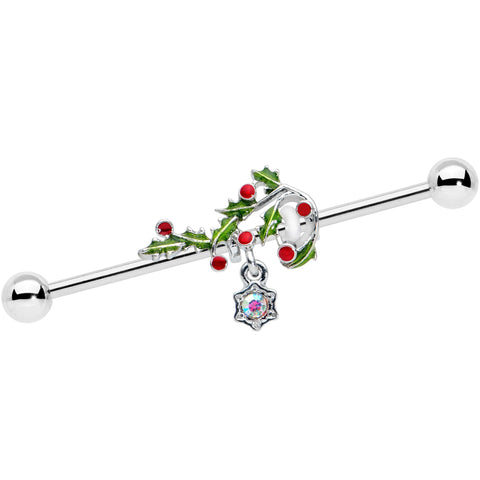 14G Aurora Gem Candy Cane Holly Christmas Industrial Barbell 38mm