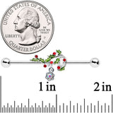 14G Aurora Gem Candy Cane Holly Christmas Industrial Barbell 38mm