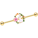 14G Clear Gem Gold Tone Bunny Flower Industrial Barbell 38mm