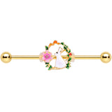 14G Clear Gem Gold Tone Bunny Flower Industrial Barbell 38mm