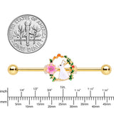 14G Clear Gem Gold Tone Bunny Flower Industrial Barbell 38mm