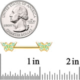 14G 9/16 Gold Tone Green Inlay Butterfly Barbell Nipple Ring Set