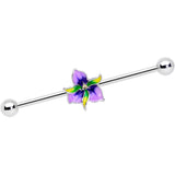 14G Clear Gem Exotic Purple Flower Industrial Barbell 38mm