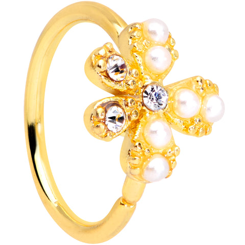 20G 5/16 Clear Gem Gold Tone Stylish Splat Nose Hoop