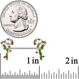 14G 5/8 Pink CZ Gem Candy Cane Holly Christmas Nipple Ring Set