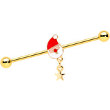 14G Gold Tone Santa Star Christmas Dangle Industrial Barbell 38mm