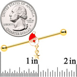 14G Gold Tone Santa Star Christmas Dangle Industrial Barbell 38mm